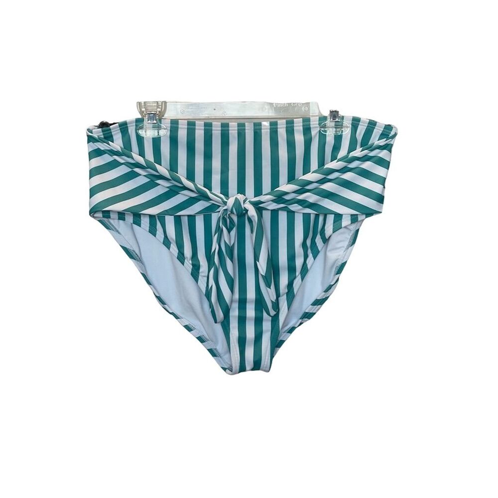 GabiFresh x Swimsuits For All Plus Size 22 Green Striped Tie Front Bikini Bottom